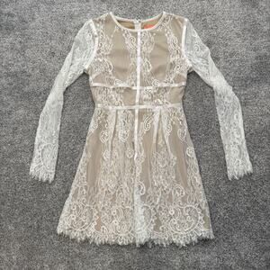 Lace Dress Medium Lined Beige Coquette Bridal Romantic Party Boho Chic Feminine